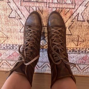 Brown Lace-up Heeled Boots